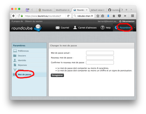 Roundcube change password