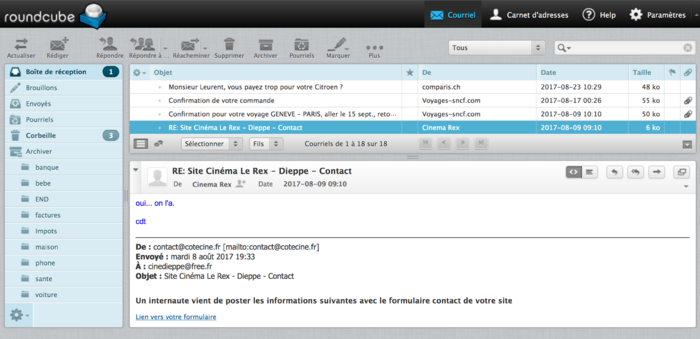 Roundcube - Vue du courriel